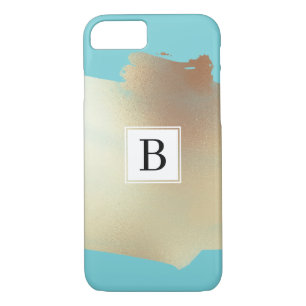Faux Gold Foil Splash Simple Monogram Turquoise iPhone 8/7 Case