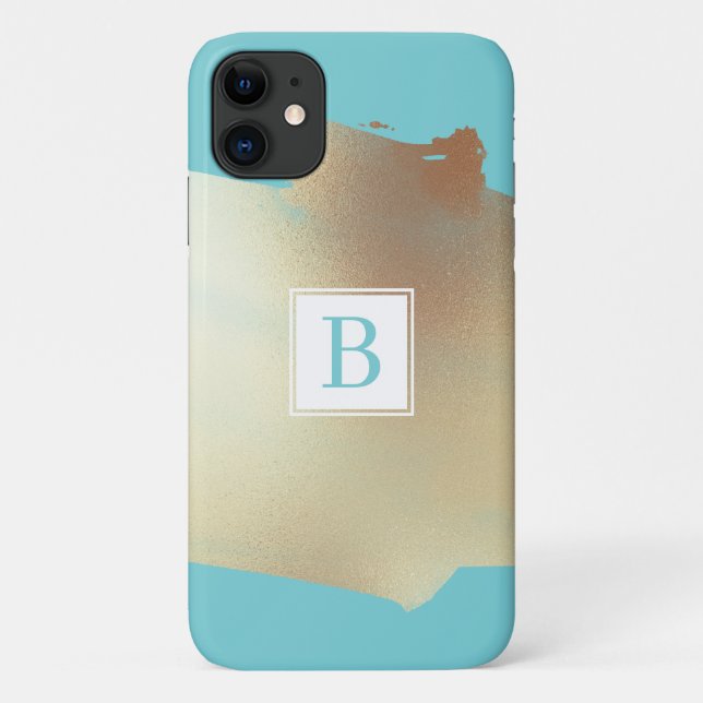Faux Gold Foil Splash Simple Monogram Turquoise Case-Mate iPhone Case (Back)