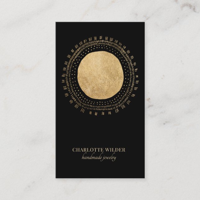 Faux Gold Foil Sun Black Jewellery Designer Business Card (Front)