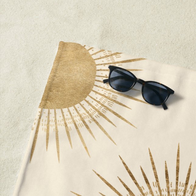 Faux Gold Foil Sun Pattern Beach Towel (In Situ)