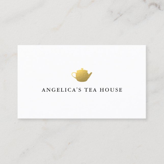 Faux Gold Foil Teapot Business Card (Front)