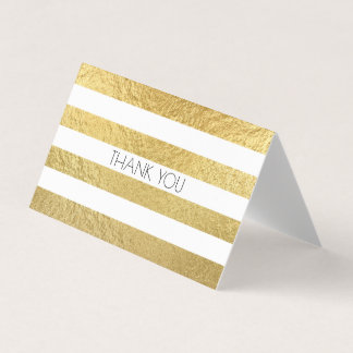 Faux Gold Foil Texture and White Stripe Thank You