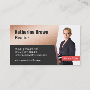 Faux Gold Foil Texture, Real Estate Realtor Photo Business Card