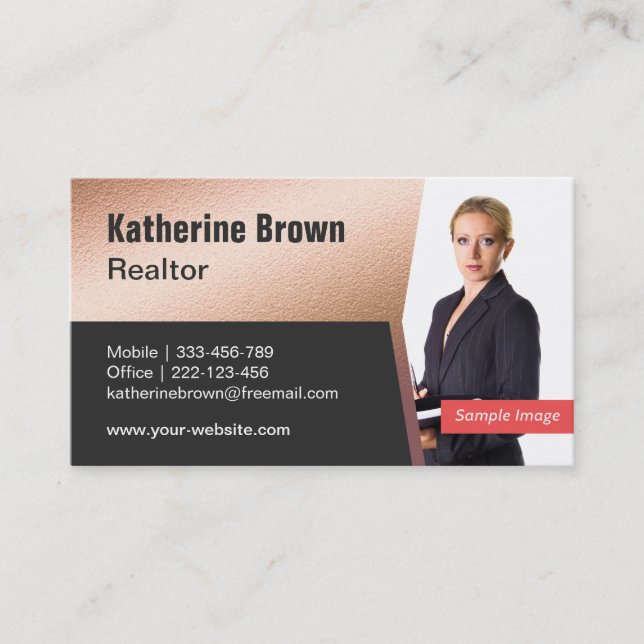Faux Gold Foil Texture, Real Estate Realtor Photo Business Card (Front)