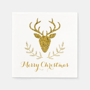 Faux Gold Foil Textured Deer Head Christmas Napkin