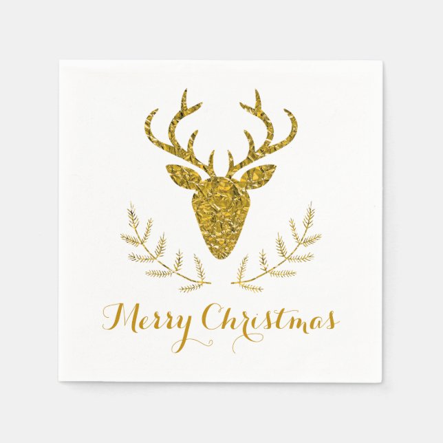 Faux Gold Foil Textured Deer Head Christmas Napkin (Front)