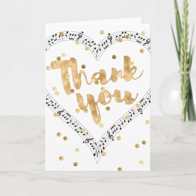 faux gold foil Thank you calligraphy music Card (Front)