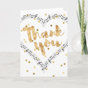 faux gold foil Thank you calligraphy music Card