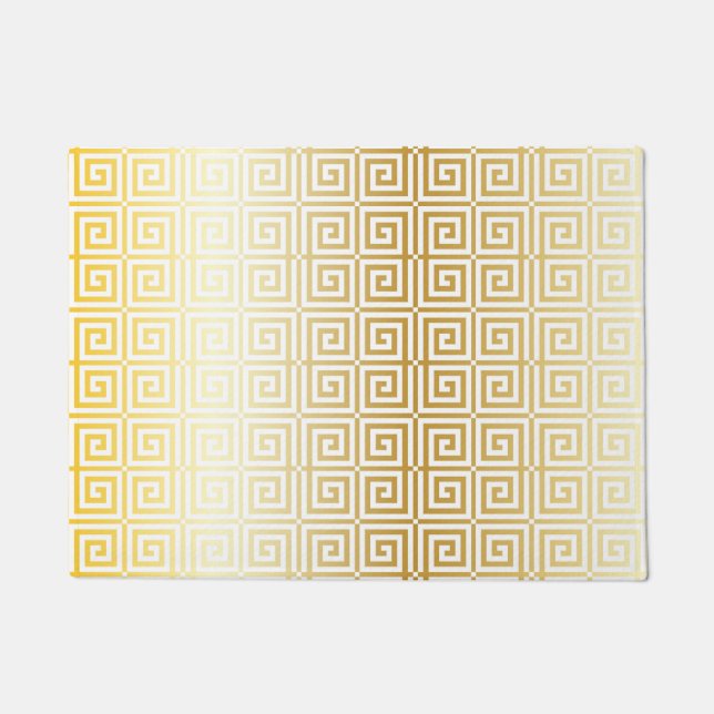 Faux Gold Foil Trellis Greek Key Pattern Doormat (Front)