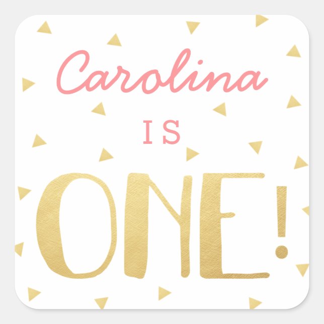 Faux Gold Foil Triangles 1st Birthday Stickers (Front)