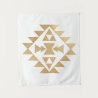 Faux Gold Foil Tribal Illustration sWall Tapestry