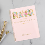 Faux gold foil typography hairstylist pink glam planner<br><div class="desc">Elegant stylish floral typography hairstyling salon business / clients appointments planner with pastel pink blush roses, aqua blue and green foliage and leaves and with faux gold foil lettering script and scissors over a pale light pink blush feminine style background. Brings a classy and luxury glamourous look - suitable for...</div>