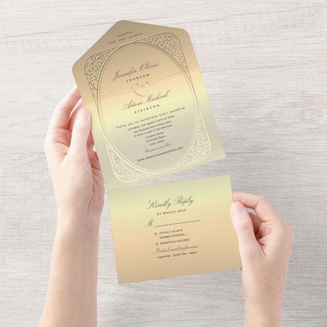 Faux Gold Foil Wedding All In One Invitation (Tearaway)