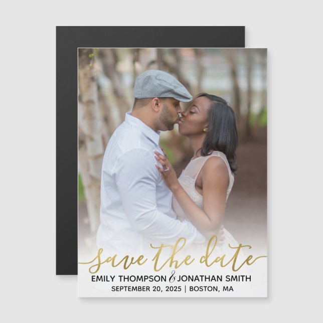 Faux Gold Foil Wedding Photo Save The Date Magnets (Front/Back)