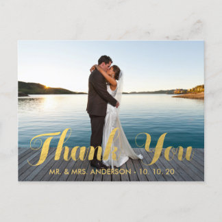 FAUX GOLD FOIL WEDDING PHOTO THANK YOU POSTCARD