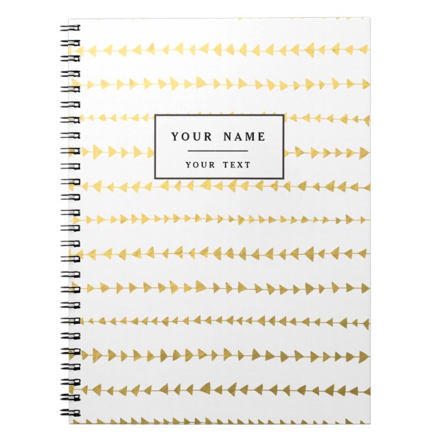 Faux Gold Foil White Arrows Pattern Notebook (Front)