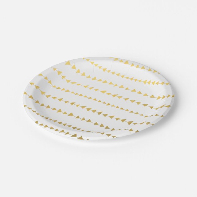 Faux Gold Foil White Arrows Pattern Paper Plate (Angled)
