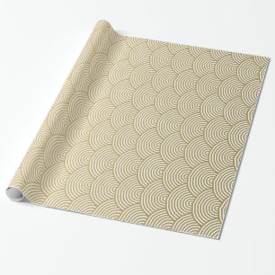 Faux Gold Foil White Circle Fan Pattern Wrapping Paper