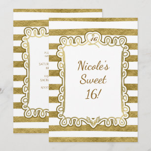 Faux Gold Foil & White Heart Frame Invitations