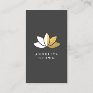 Faux Gold Foil & White Lotus Flower Business Card