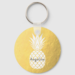 Faux Gold Foil White Pineapple Keychain