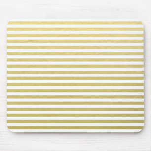 Faux Gold Foil White Stripes Pattern Mouse Mat
