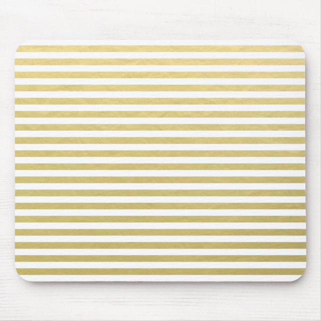 Faux Gold Foil White Stripes Pattern Mouse Mat (Front)