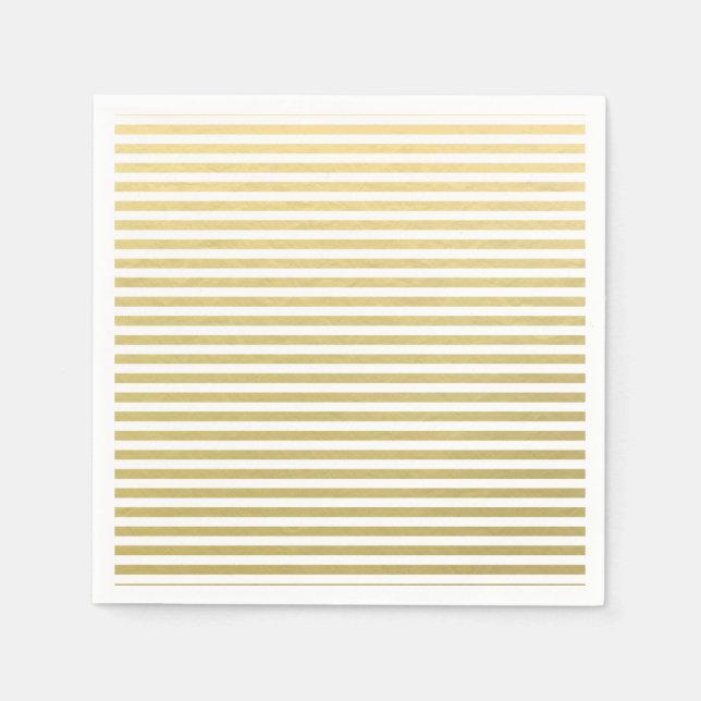Faux Gold Foil White Stripes Pattern Napkin (Front)