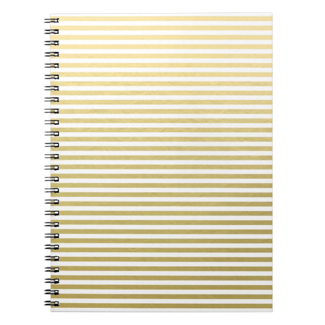 Faux Gold Foil White Stripes Pattern Notebook (Front)