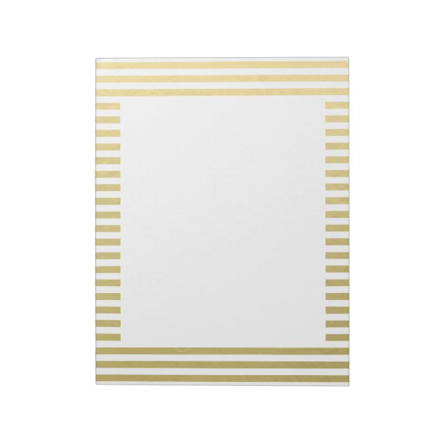 Faux Gold Foil White Stripes Pattern Notepad (Rotated)