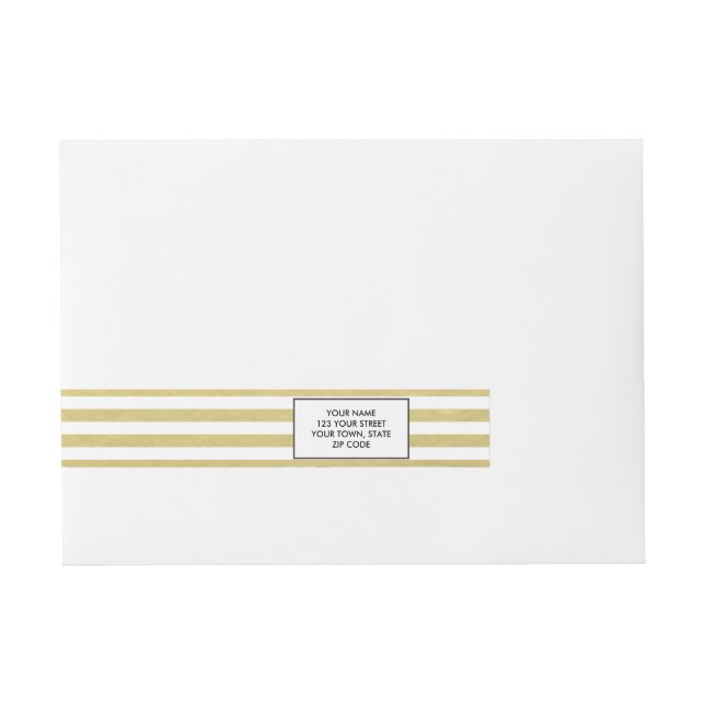 Faux Gold Foil White Stripes Pattern Wraparound Address Label (Front)