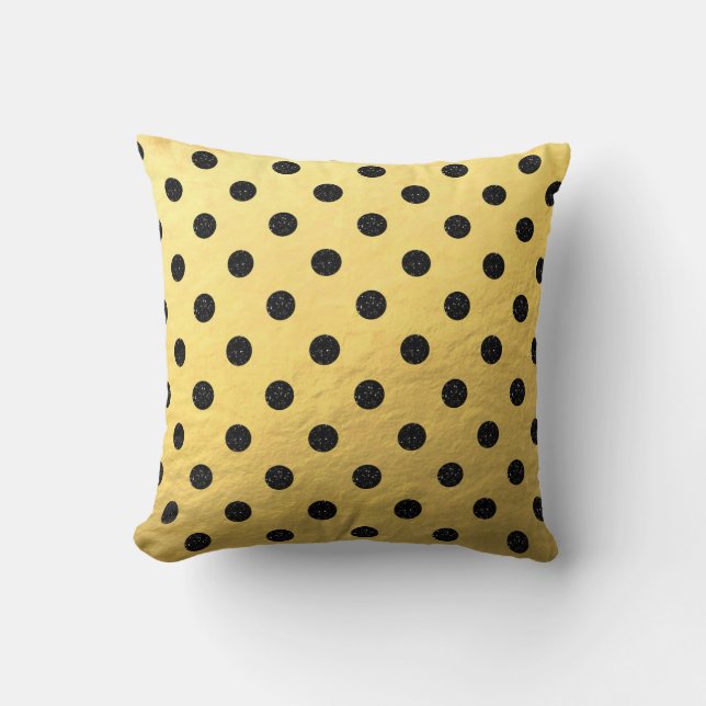 Faux Gold Foil with Black Dots Throw Pillow (Front)