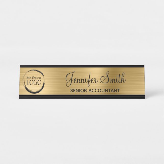 Faux Gold Foil with Your Logo Desk Name Plate (Front)
