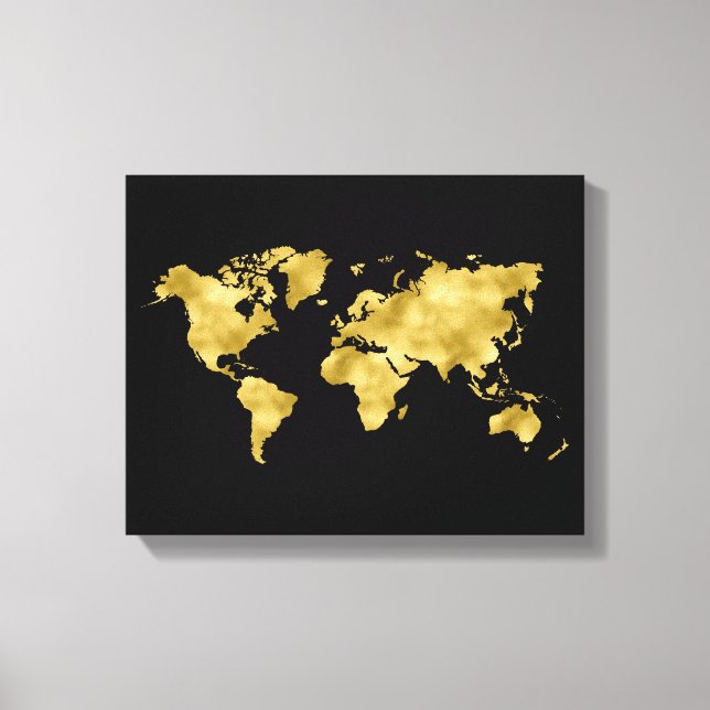 Faux gold foil world map luxury gift canvas print (Front)