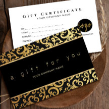 Faux Gold Frame Sparkles On Black gift certificate