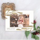 Faux Gold Frame with Botanical Leaves Photo Holiday Card<br><div class="desc">Festive botanical leaves with faux gold frame photo card.</div>