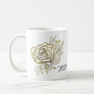 Faux Gold French Rose Floral Coffee Mug