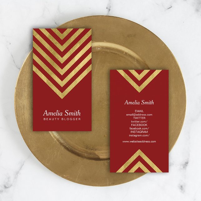 Faux Gold Geometric Beauty Blogger Social Media Business Card (Creator Uploaded)