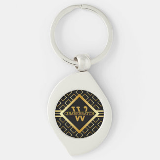FAUX Gold Geometric Pattern MONOGRAM on BLACK Key Ring