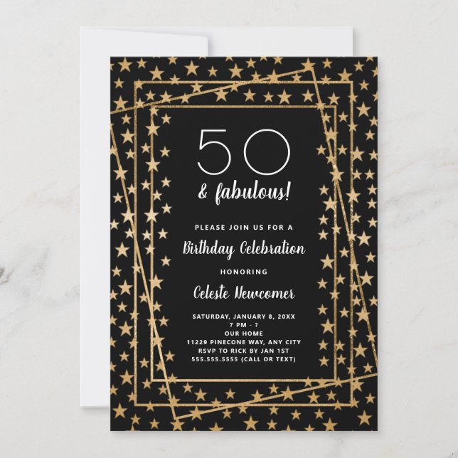 Faux Gold Geometric Stars Frame Birthday Party Invitation (Front)
