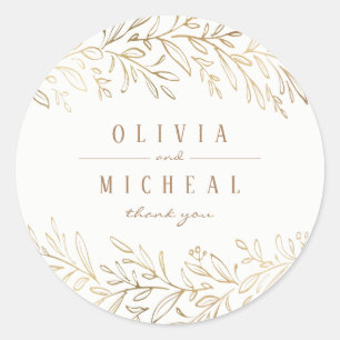 Faux gold gilded botanical foliage elegant wedding classic round sticker
