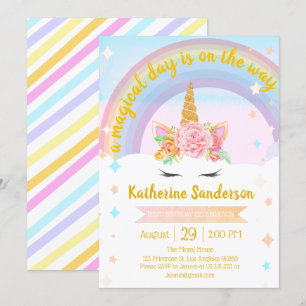 Faux Gold Girls Magical Unicorn Rainbow Birthday Invitation