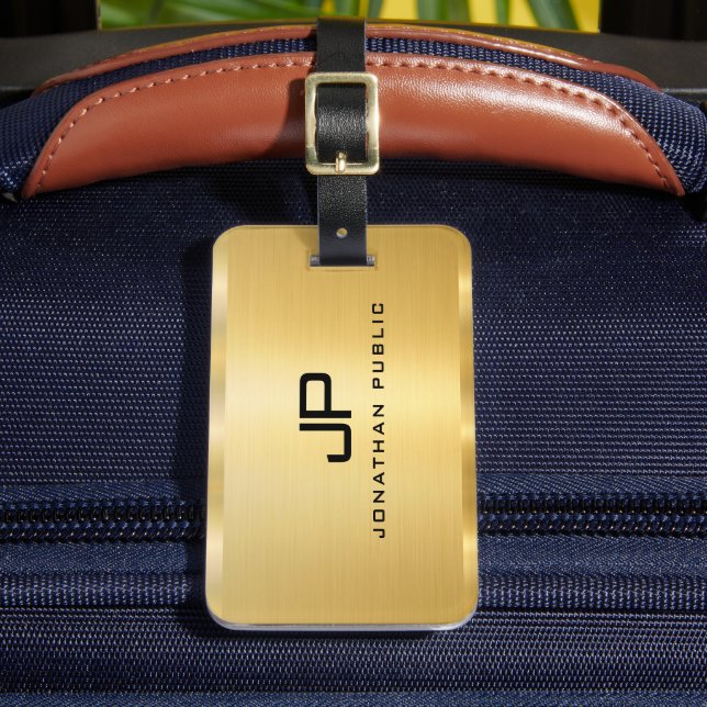 Faux Gold Glamour Template Modern Monogram Luggage Tag (Front Insitu 2)