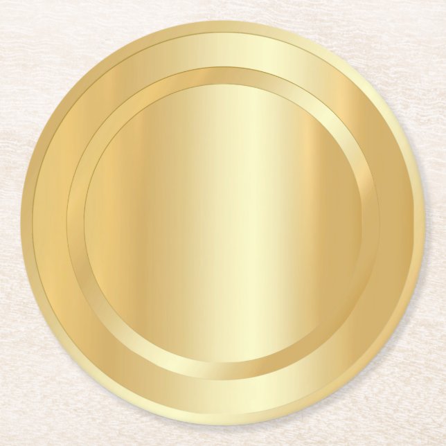 Faux Gold Glamourous Template Elegant Trendy Round Paper Coaster (Front)