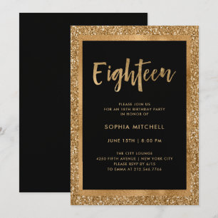 Faux Gold Glitter   18th Birthday Party Invitation