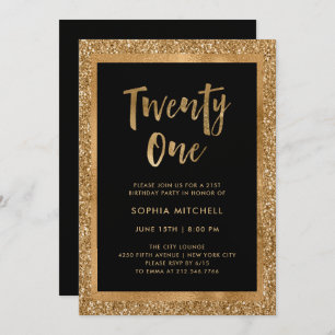 Faux Gold Glitter   21st Birthday Party Invitation