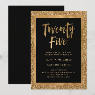 Faux Gold Glitter   25th Birthday Party Invitation