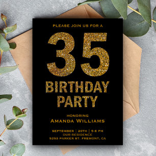 Faux Gold Glitter 35th Birthday Party Invitation