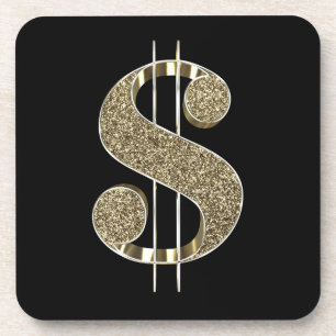 Faux Gold Glitter 3D Dollar Sign Coaster
