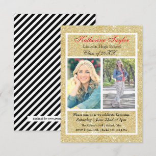 Faux Gold Glitter - 3x5 Graduation Announcement
